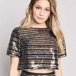Forever 21 Sequin Stripe Crop Top - Size Medium